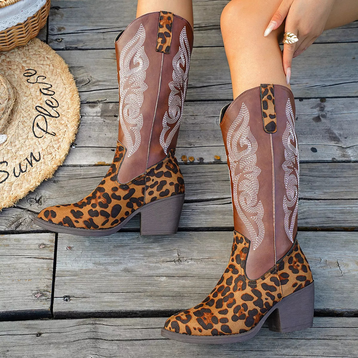 Rowan Marino — Western Embroidered Mid-Calf Boots Fashion Footwear, alternate view 7