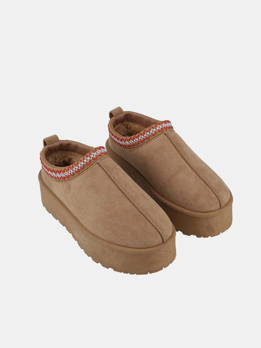 Weeboo Platform Embroidered Trim Slip-On Boots - Opulent Empire