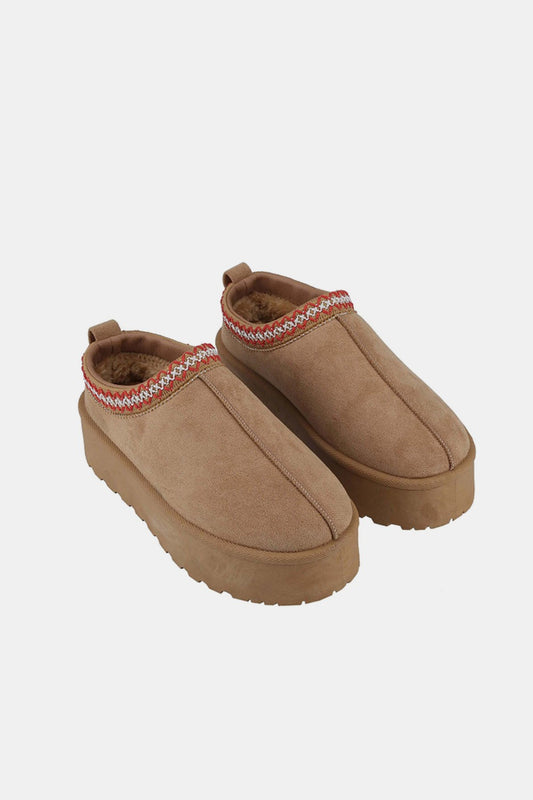 Weeboo Platform Embroidered Trim Slip-On Boots - Opulent Empire
