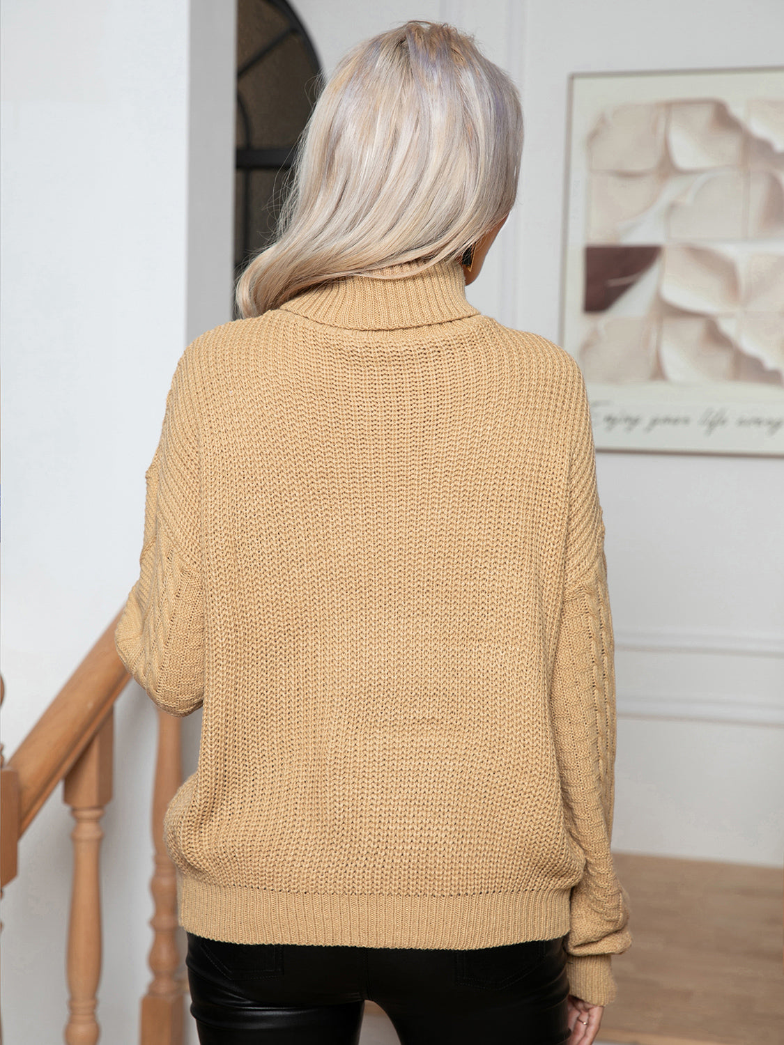 Onyx Rousseau — Turtleneck Cable-Knit Long Sleeve Sweater, alternate view 8