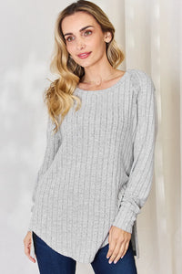 Cove Bellamy — Basic Bae Full Size Ribbed Round Neck Slit T-Shirt