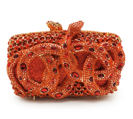 Python Diamond-studded Dinner Bag Magnetic Clasp Chain Clutch