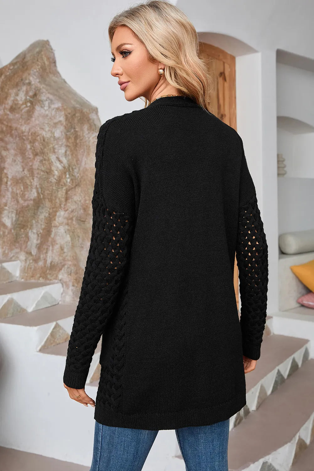 Perrin Delacroix — Open Front Dropped Shoulder Cardigan with Pockets, alternate view 14