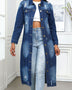 Distressed Button Up Collared Neck Denim Top