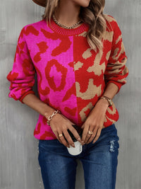 Darcy Delacroix — Angel Wings Leopard Round Neck Long Sleeve Sweater