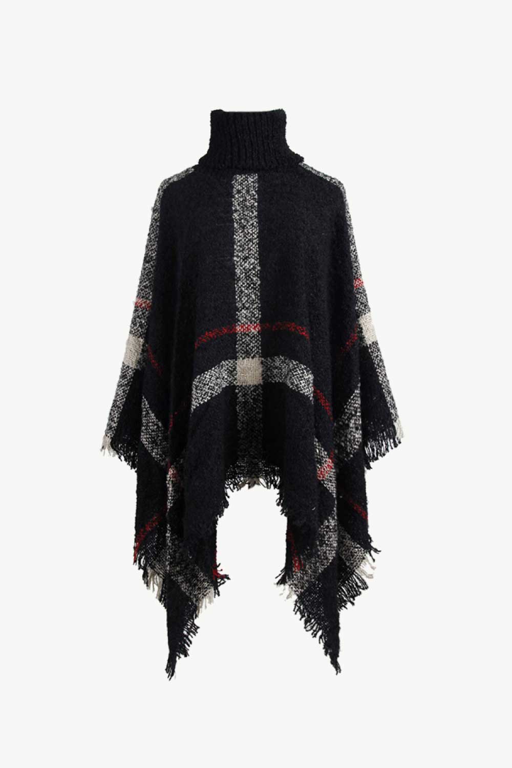 Sasha Versailles — Plaid Turtleneck Raw Hem Poncho, alternate view 18