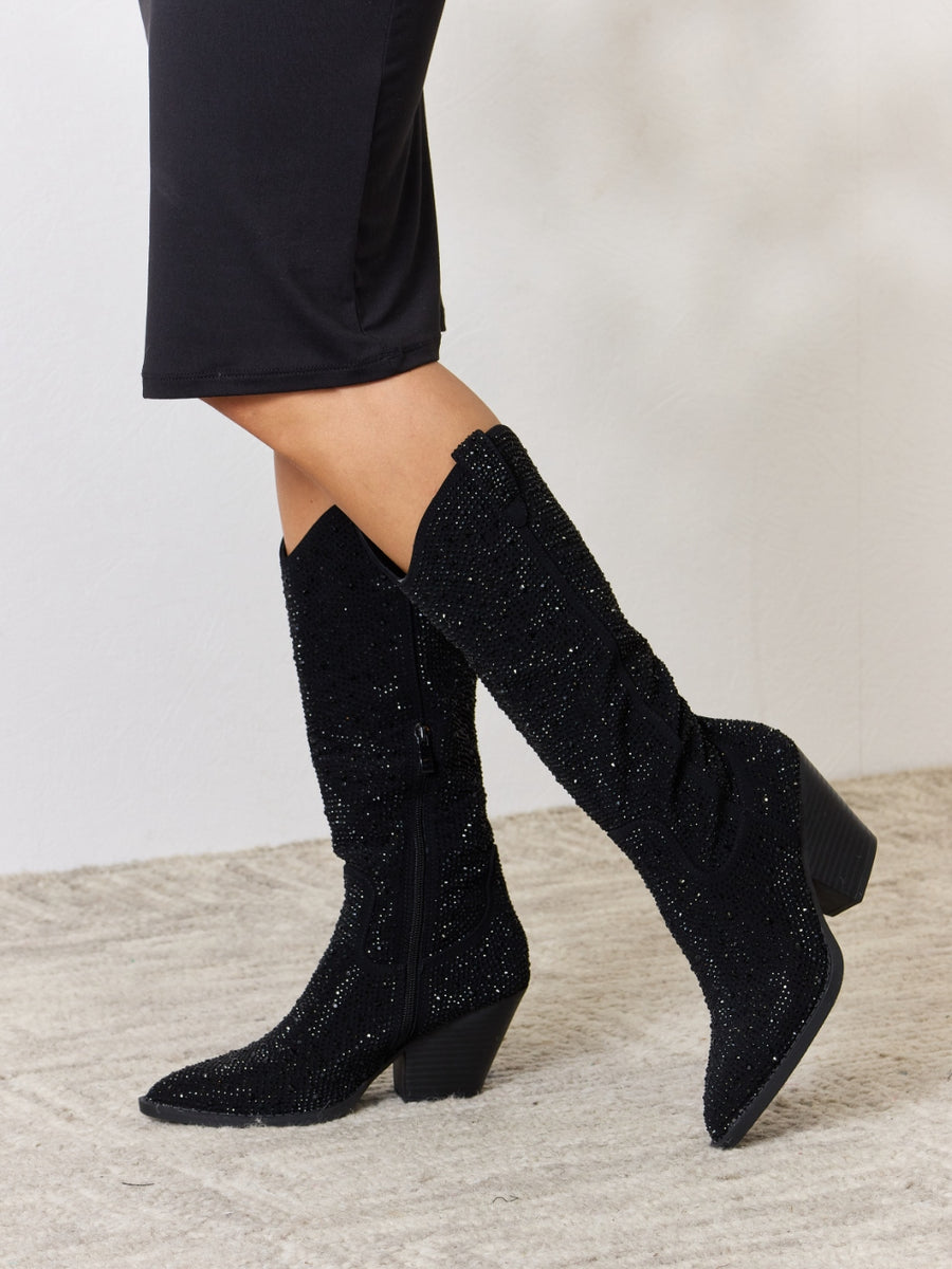 Forever Link Rhinestone Knee High Cowboy Boots - Opulent Empire