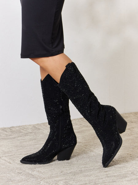 Forever Link Rhinestone Knee High Cowboy Boots - Opulent Empire