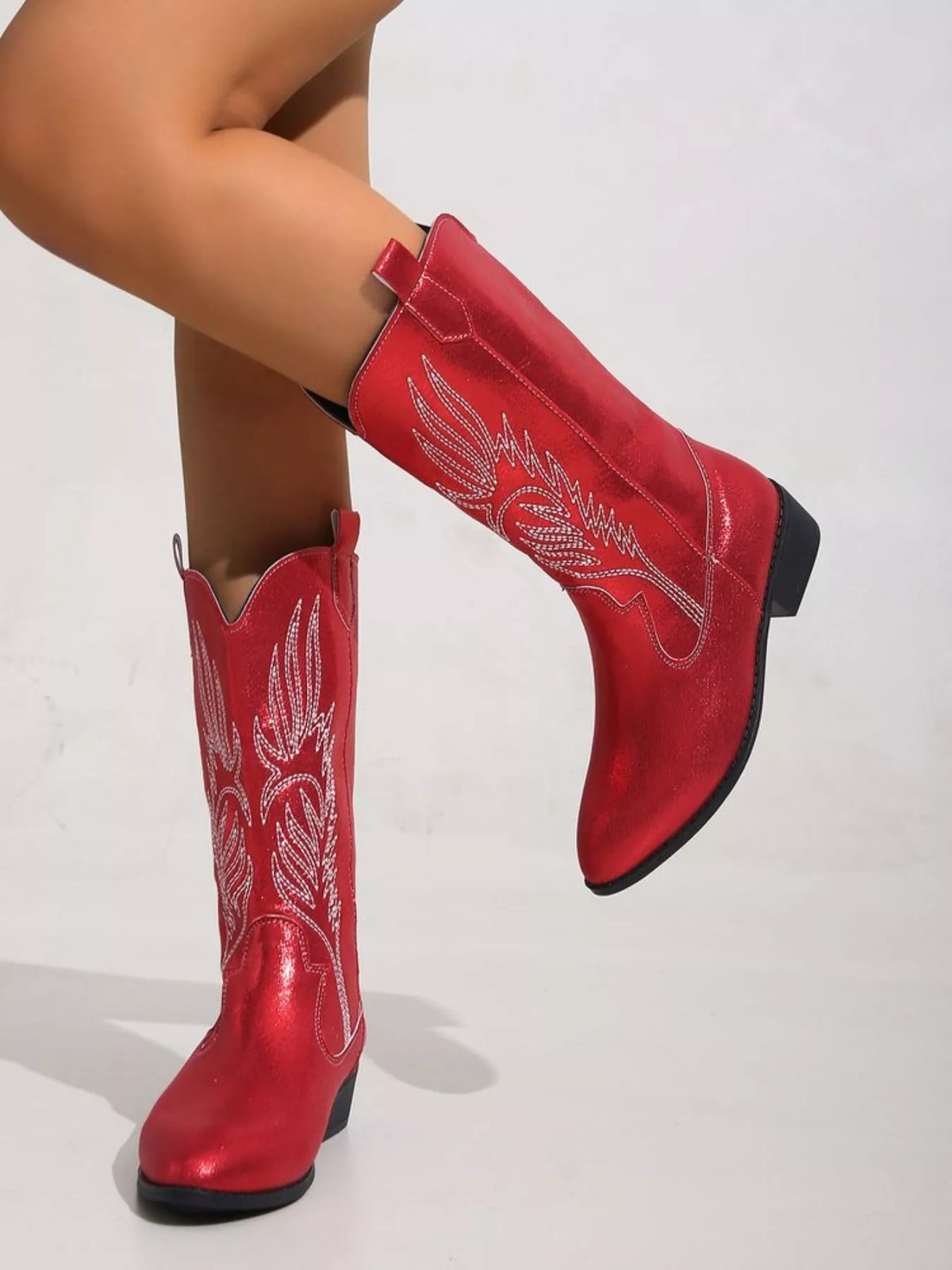 Sasha Venturi — Embroidered Block Heels Boots Fashion Footwear, alternate view 11