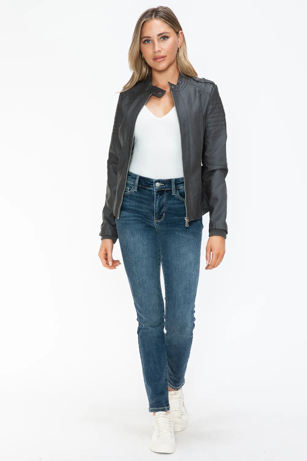 Jules Rosetti — Snobbish PU Leather Biker Jacket with Side Zip Pockets, alternate view 13