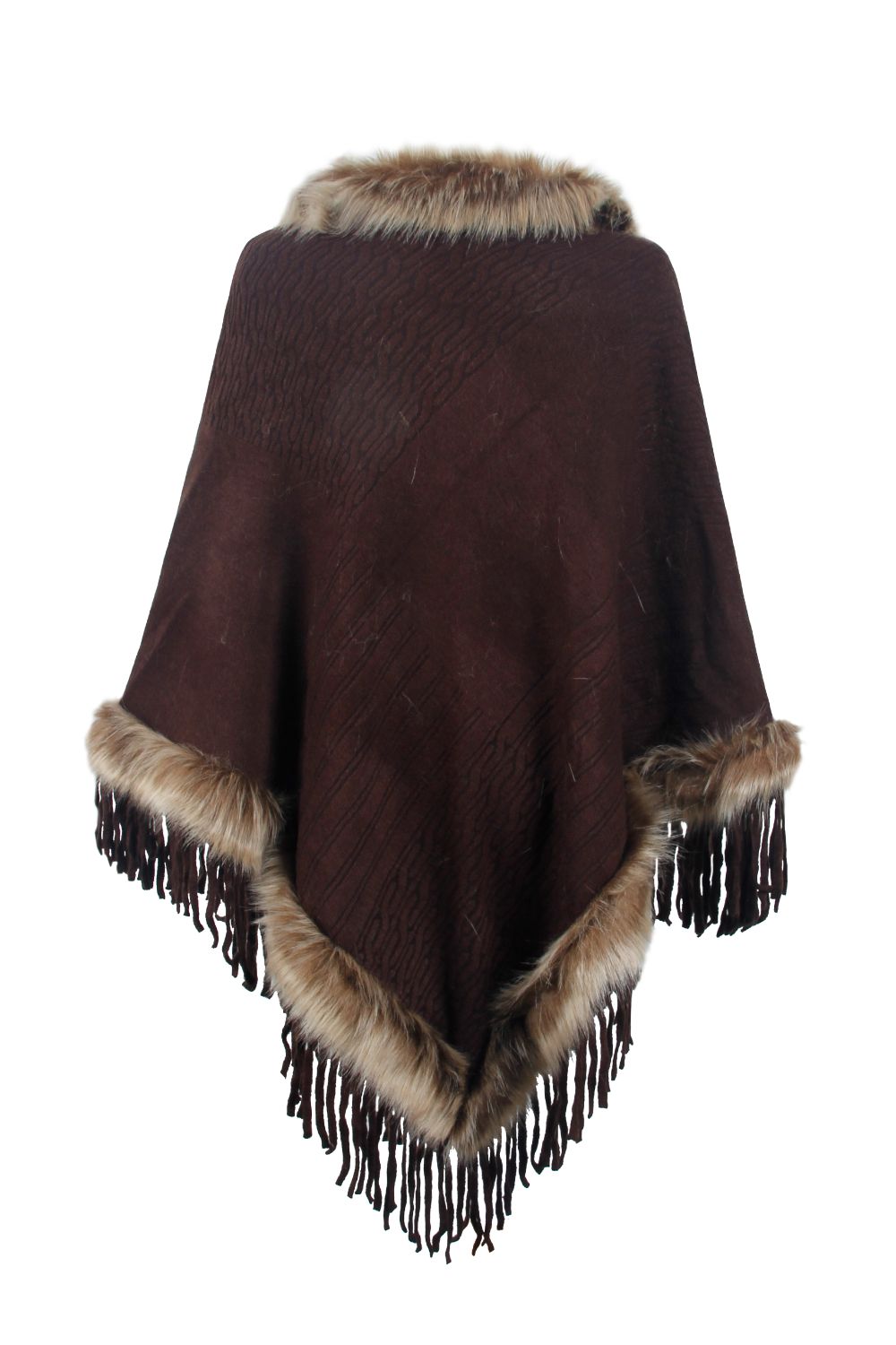 Ciel Versailles — Faux Fur Trim Fringed Poncho, alternate view 8