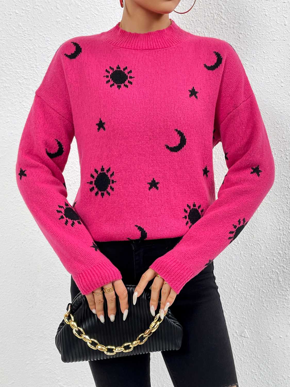 Ocean Delacroix — Patterned Drop Shoulder Sweater, alternate view 3