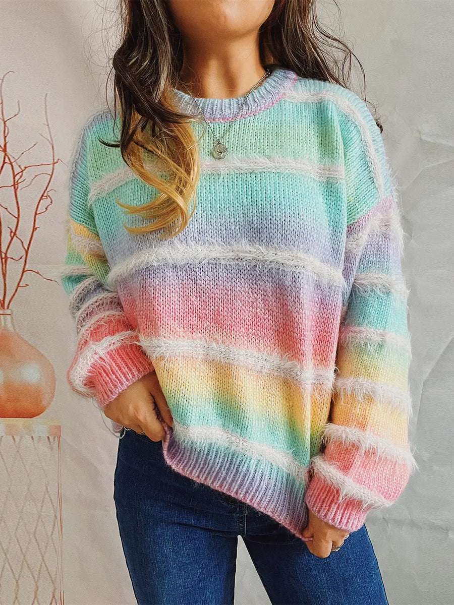 True Rivière — Striped Round Neck Long Sleeve Sweater