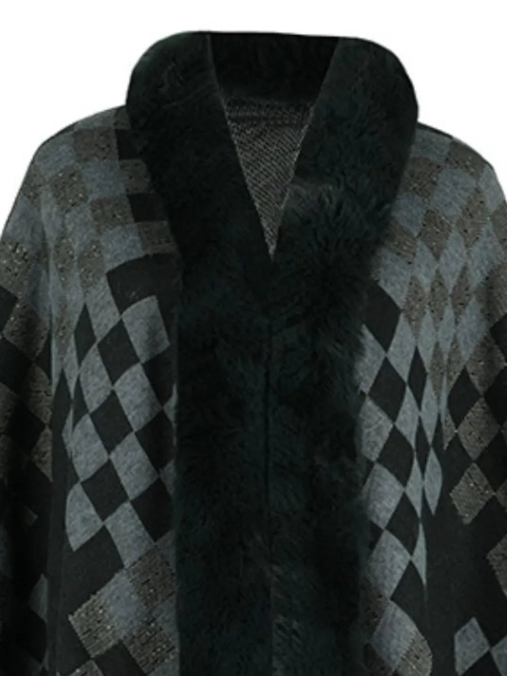 Ivory Versailles — Fuzzy Checkered Long Sleeve Poncho, alternate view 16
