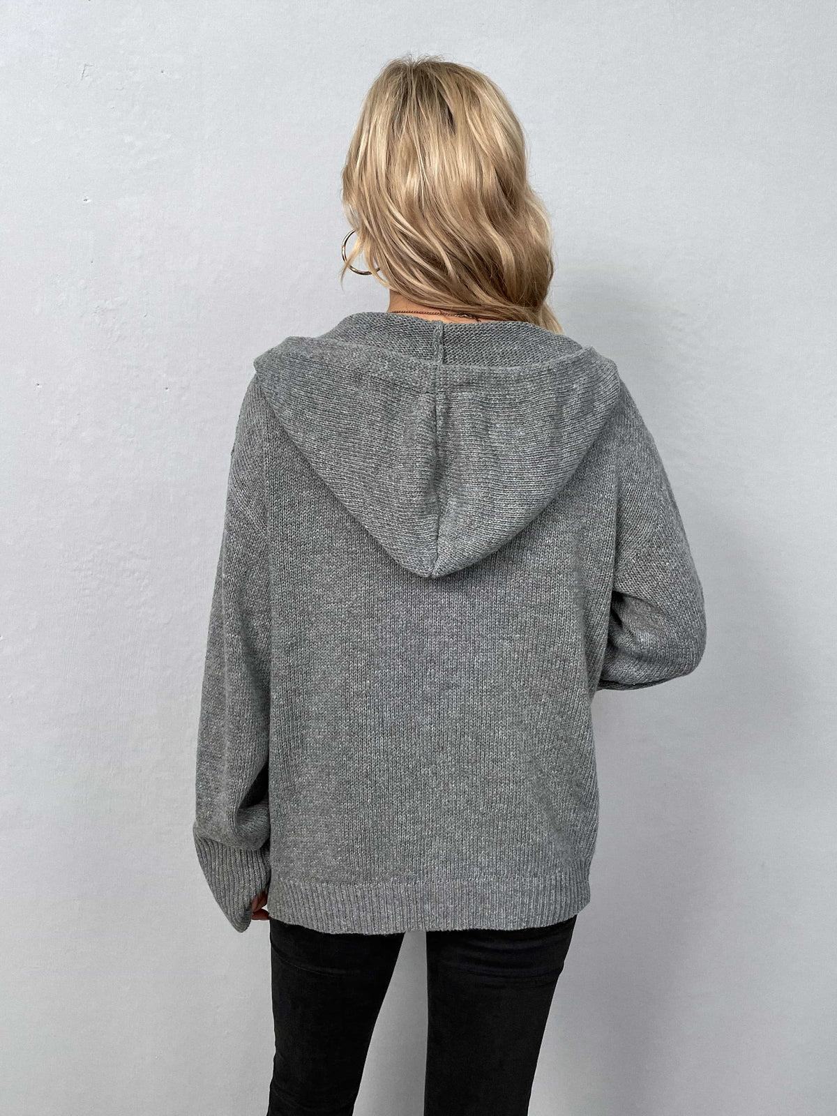 Onyx Valmont — Button-Down Long Sleeve Hooded Sweater, alternate view 3