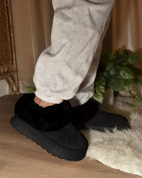 WILD DIVA Faux-Fur Platform Slip On Booties - Opulent Empire