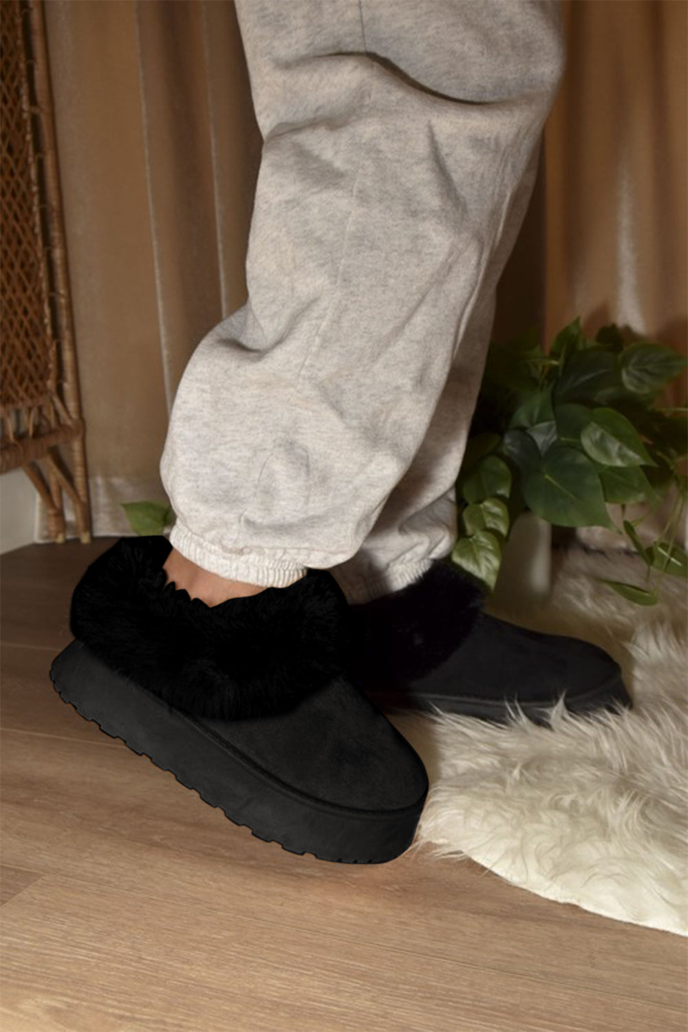Darcy Beaumont — WILD DIVA Faux-Fur Platform Slip On Booties Black Fashion Footwear, alternate view 2