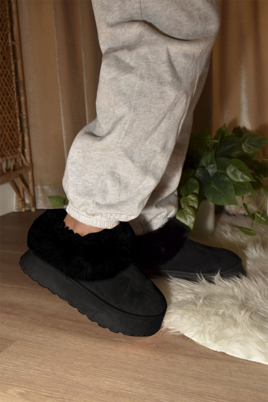 Darcy Beaumont — WILD DIVA Faux-Fur Platform Slip On Booties Black Fashion Footwear, alternate view 2