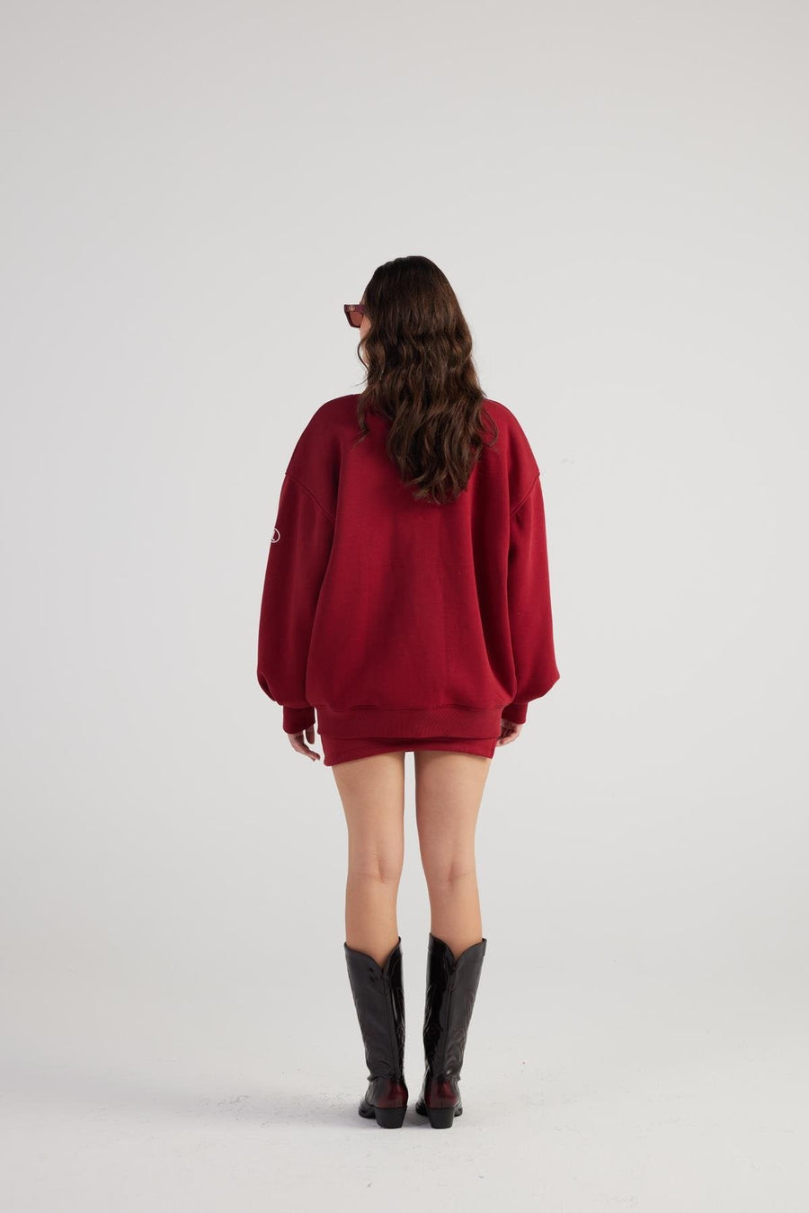 Alexa — Burgundy Oversize Bomber Jacket with Removable Rose Accessory