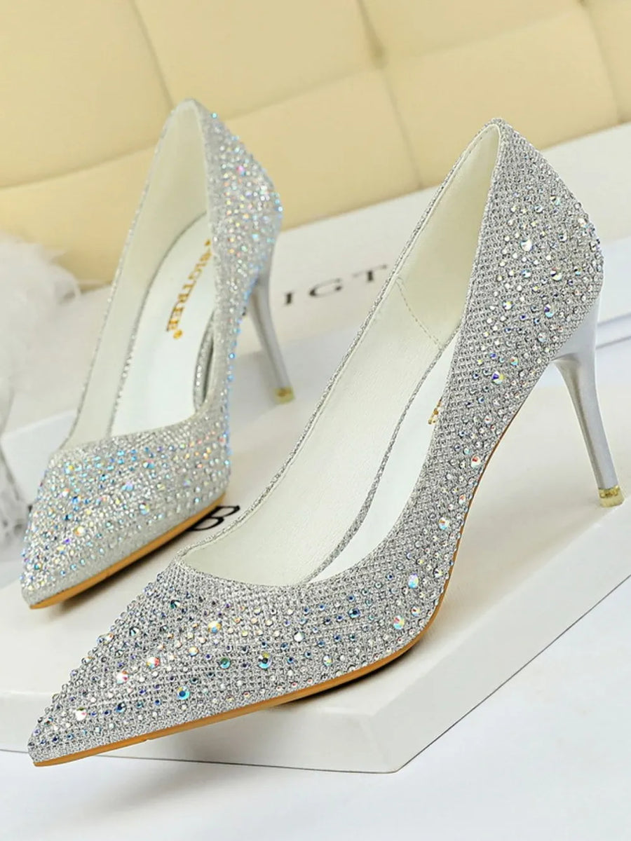 Onyx Rosetti — Point Toe Rhinestone Decor Stiletto Pumps Fashion Footwear, alternate view 2