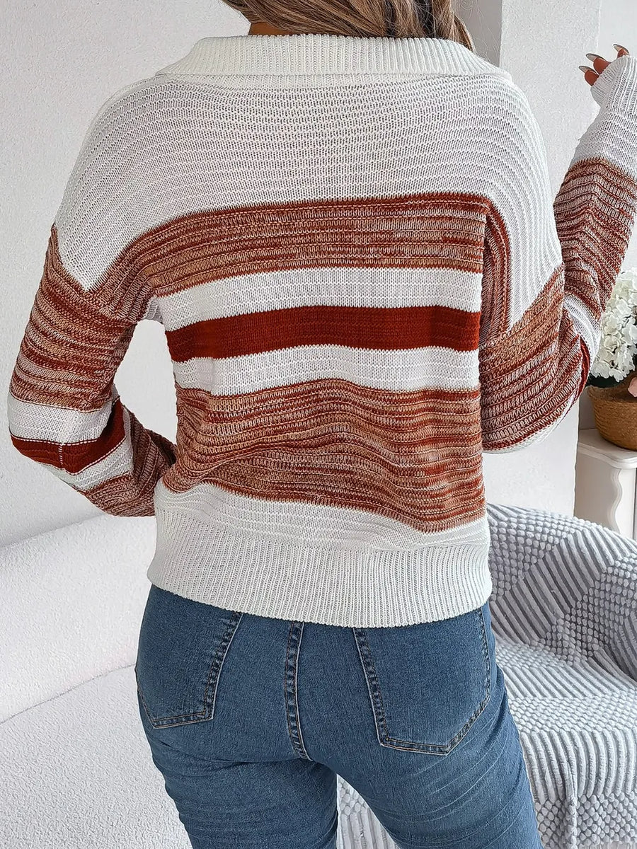 Zephyr Valmont — Striped Collared Neck Long Sleeve Sweater, alternate view 2