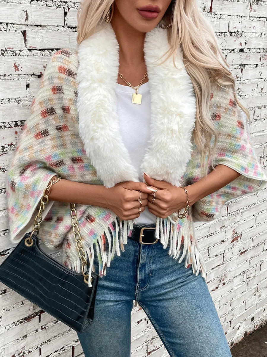 True Sorrento — Fringe Fuzzy Open Front Poncho