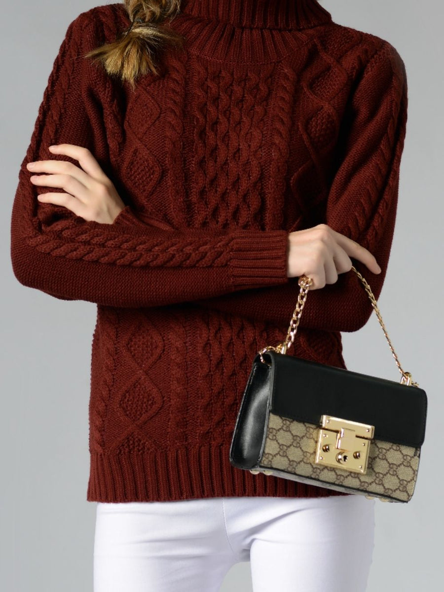 Cable-Knit Turtleneck Long Sleeve Sweater