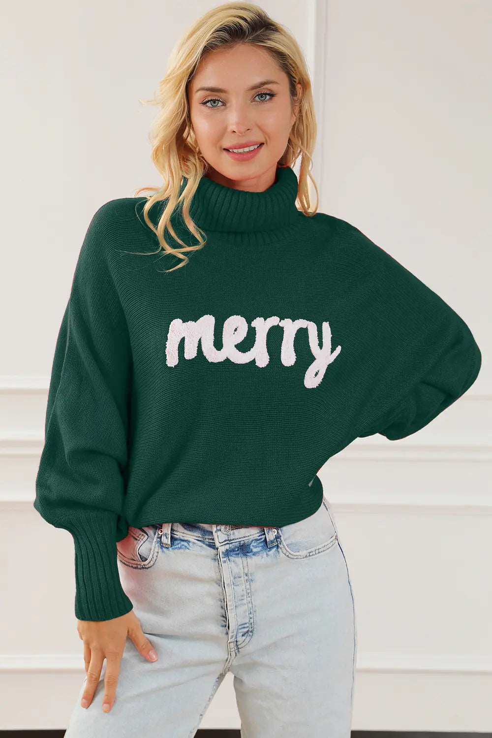 Reese Fontaine — Merry Letter Embroidered High Neck Sweater, alternate view 7