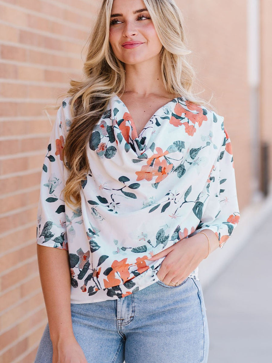 Floral Cowl Neck Blouse - Opulent EmpireFloral Cowl Neck BlouseOpulent Empire