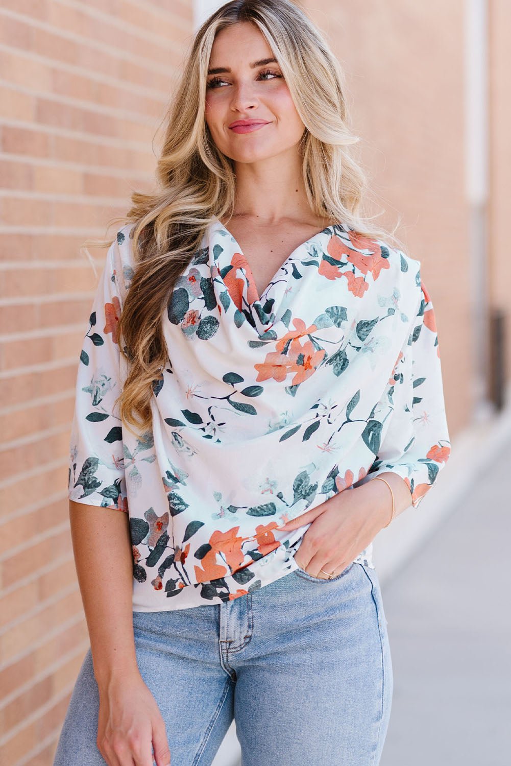 Floral Cowl Neck Blouse - Opulent EmpireFloral Cowl Neck BlouseOpulent Empire