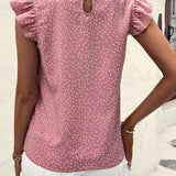 Frill Polka Dot Cap Sleeve Blouse - Opulent EmpireFrill Polka Dot Cap Sleeve BlouseOpulent Empire