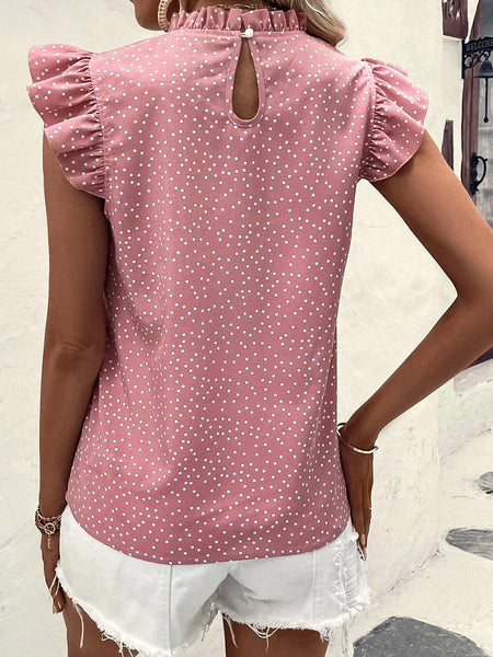 Frill Polka Dot Cap Sleeve Blouse - Opulent EmpireFrill Polka Dot Cap Sleeve BlouseOpulent Empire