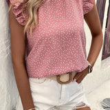 Frill Polka Dot Cap Sleeve Blouse - Opulent EmpireFrill Polka Dot Cap Sleeve BlouseOpulent Empire