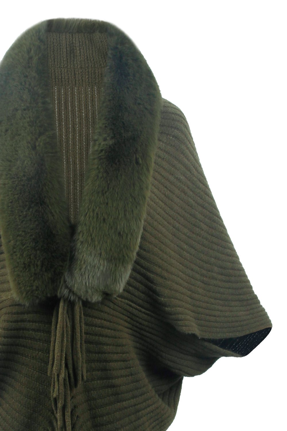 Fringe Detail Long Sleeve Ribbed Poncho - Opulent EmpireFringe Detail Long Sleeve Ribbed PonchoOpulent EmpireClothing