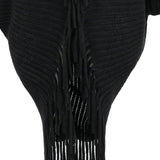 Fringe Detail Long Sleeve Ribbed Poncho - Opulent EmpireFringe Detail Long Sleeve Ribbed PonchoOpulent EmpireClothing