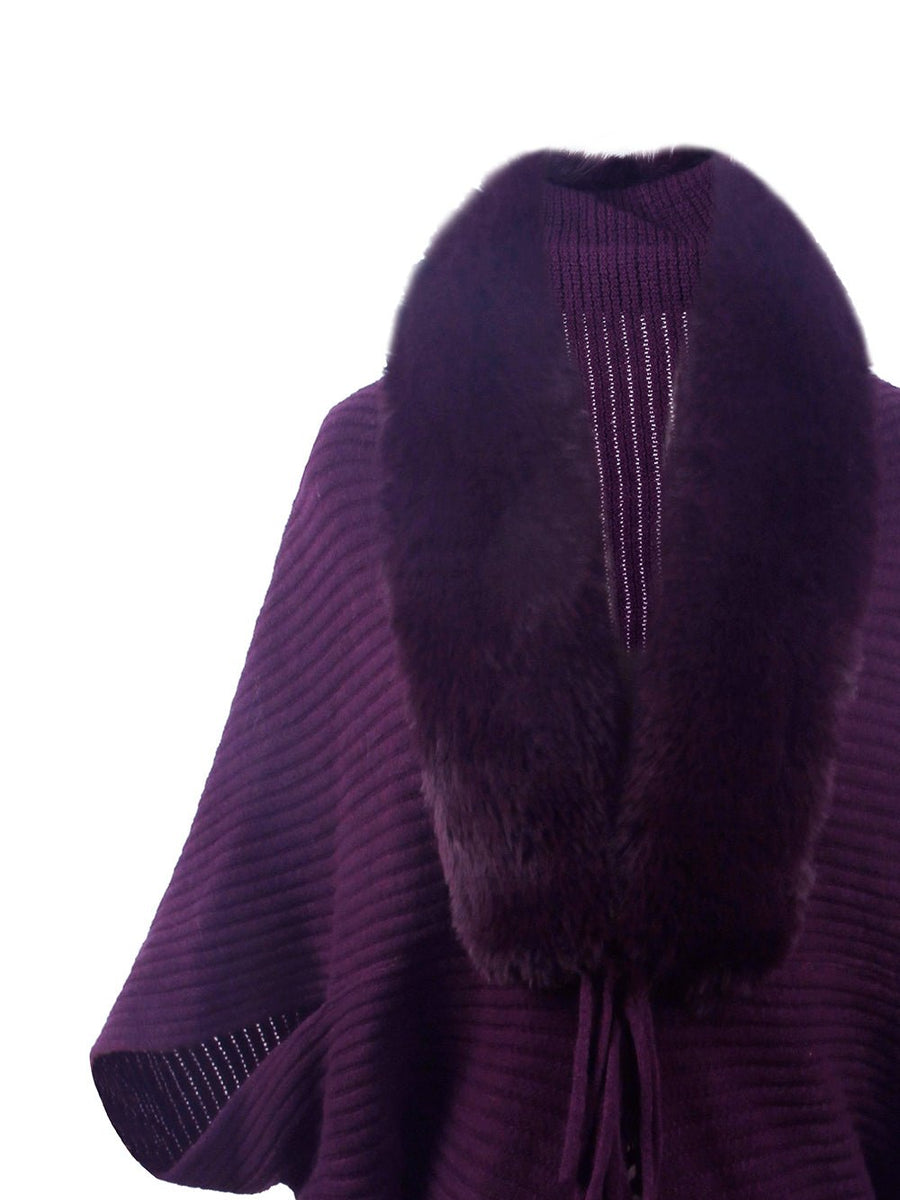 Fringe Detail Long Sleeve Ribbed Poncho - Opulent EmpireFringe Detail Long Sleeve Ribbed PonchoOpulent EmpireClothing