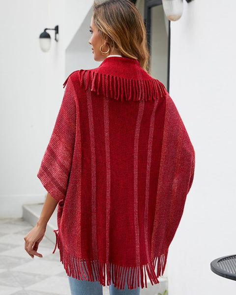 Fringe Detail Open Front Poncho - Opulent EmpireFringe Detail Open Front PonchoOpulent EmpireClothing