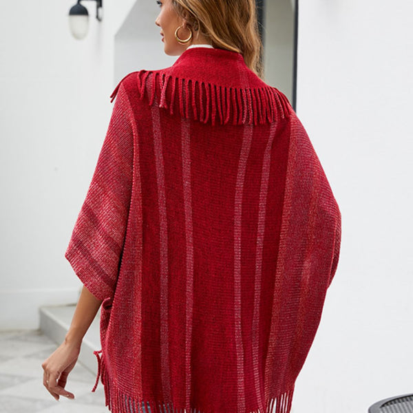 Fringe Detail Open Front Poncho - Opulent EmpireFringe Detail Open Front PonchoOpulent EmpireClothing