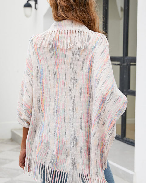 Fringe Detail Printed Poncho - Opulent EmpireFringe Detail Printed PonchoOpulent EmpireClothing