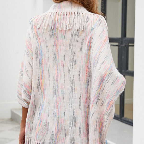 Fringe Detail Printed Poncho - Opulent EmpireFringe Detail Printed PonchoOpulent EmpireClothing