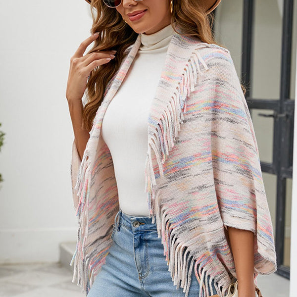 Fringe Detail Printed Poncho - Opulent EmpireFringe Detail Printed PonchoOpulent EmpireClothing