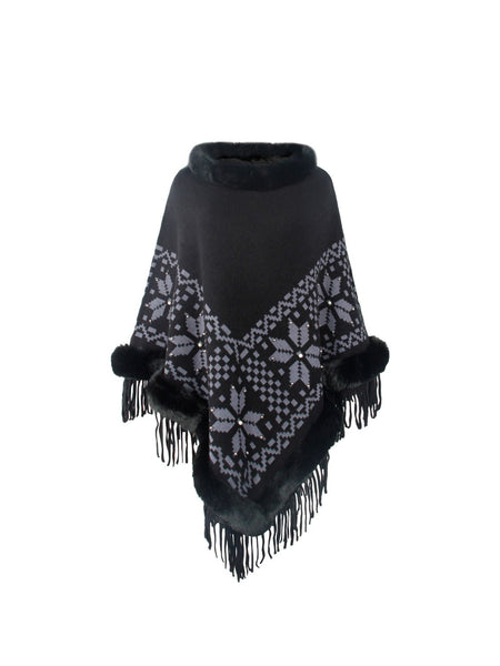 Fringe Geometric Cape Sleeve Poncho - Opulent EmpireFringe Geometric Cape Sleeve PonchoOpulent EmpireClothing