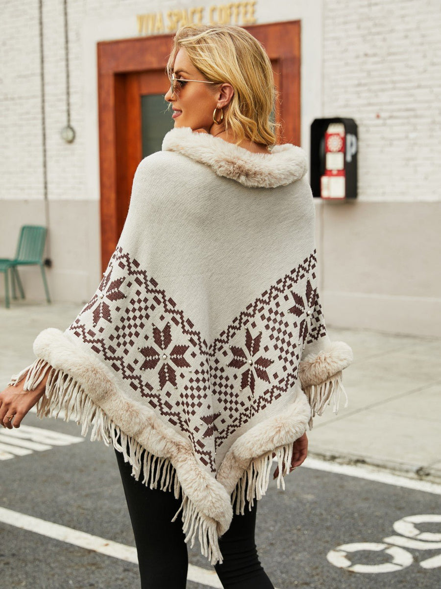 Fringe Geometric Cape Sleeve Poncho - Opulent EmpireFringe Geometric Cape Sleeve PonchoOpulent EmpireClothing