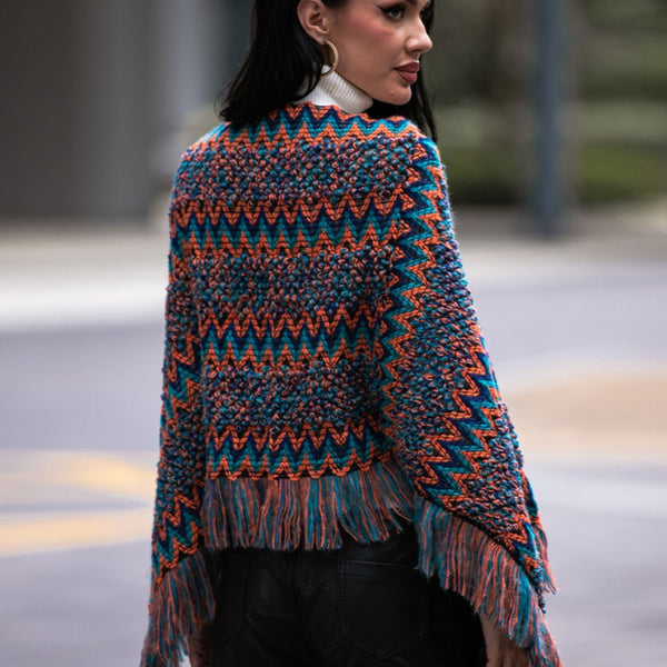 Fringe Hem Boat Neck Poncho - Opulent EmpireFringe Hem Boat Neck PonchoOpulent EmpireClothing