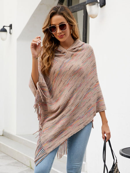 Fringe Hem Hooded Poncho - Opulent EmpireFringe Hem Hooded PonchoOpulent EmpireClothing