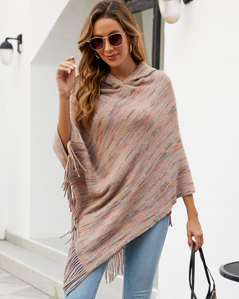 Fringe Hem Hooded Poncho - Opulent EmpireFringe Hem Hooded PonchoOpulent EmpireClothing