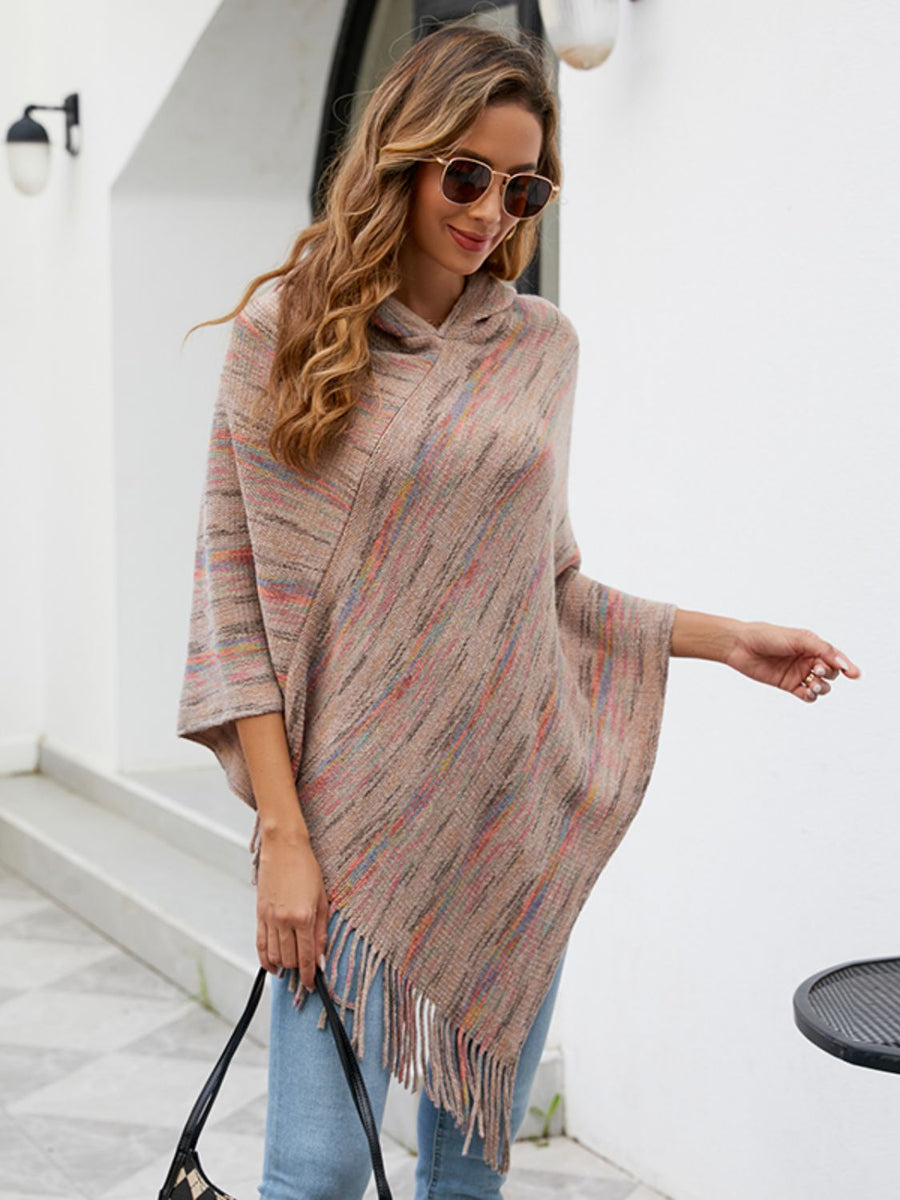 Fringe Hem Hooded Poncho - Opulent EmpireFringe Hem Hooded PonchoOpulent EmpireClothing