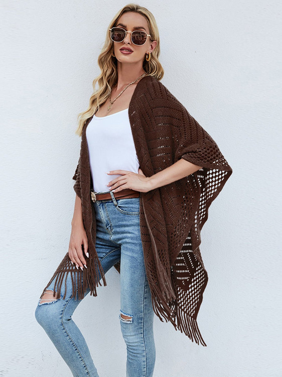 Fringe Hem Open Front Poncho - Opulent EmpireFringe Hem Open Front PonchoOpulent EmpireClothing