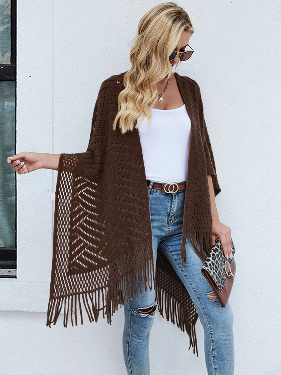 Fringe Hem Open Front Poncho - Opulent EmpireFringe Hem Open Front PonchoOpulent EmpireClothing