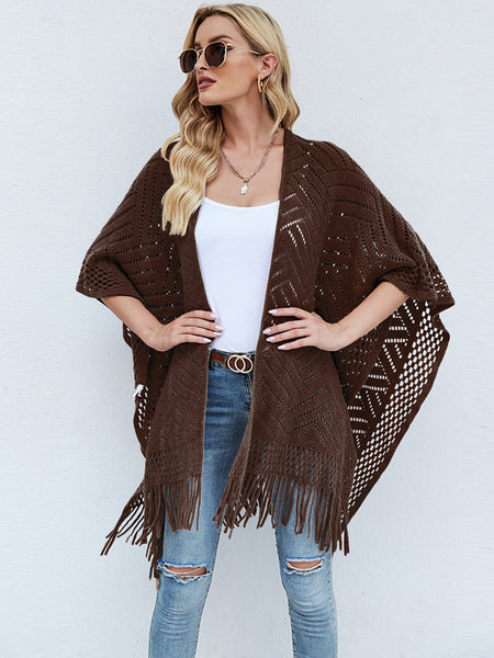 Fringe Hem Open Front Poncho - Opulent EmpireFringe Hem Open Front PonchoOpulent EmpireClothing